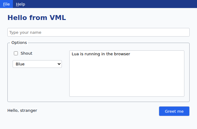 A VML form running in a web browser